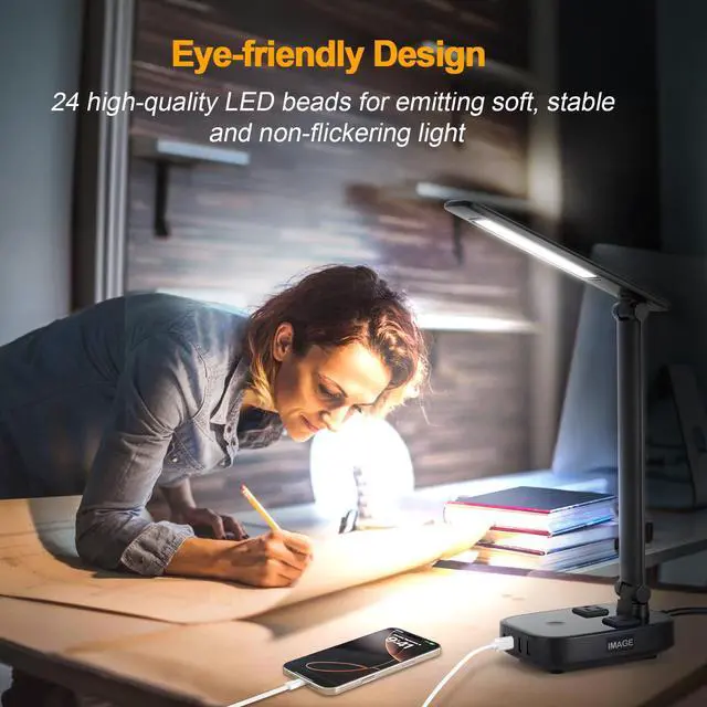 Alt view image 7 of 7 - AGPtEK LED Desk Lamp with 4 USB Charging Port and 2 AC Power Sockets Black