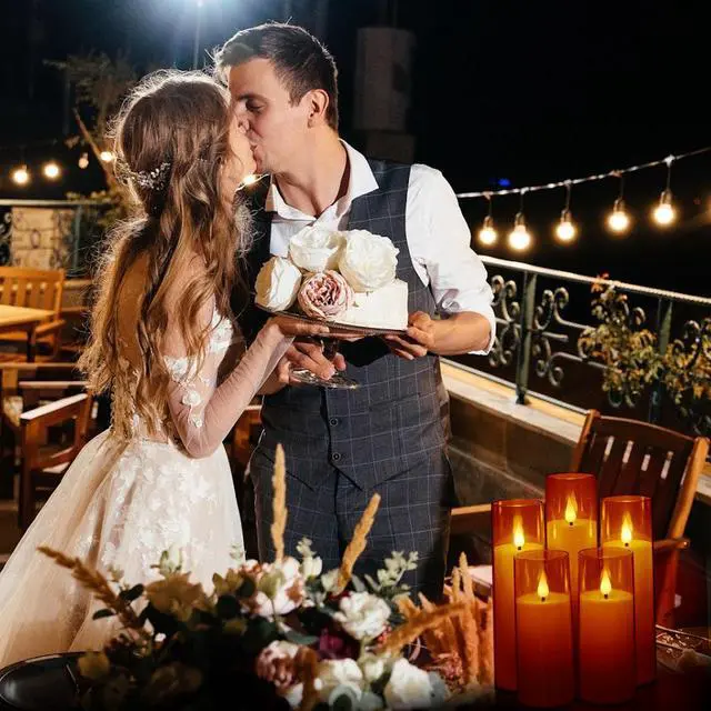 Alt view image 7 of 7 - IMAGE 5 Pcs Acrylic Shell Pillar 3D Wick LED Candles with 10-Key Remote Control Timer, Gold