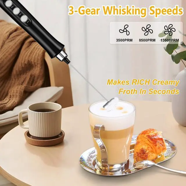 Alt view image 2 of 7 - FITNATE Rechargeable Milk Frother 1200mah Electric Foam Maker With Metal Frother Stander For Coffee Latte