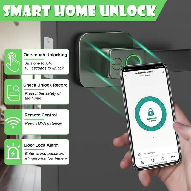 Alt view image 3 of 7 - FITNATE Smart Biometric Door Lock with App Control Fingerprint