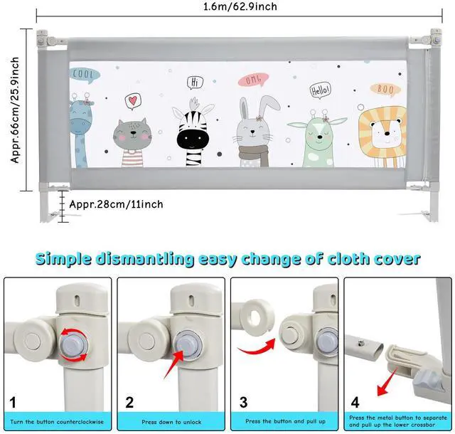 Alt view image 3 of 7 - FITNATE Toddlers Bed Guard Rail, Grey