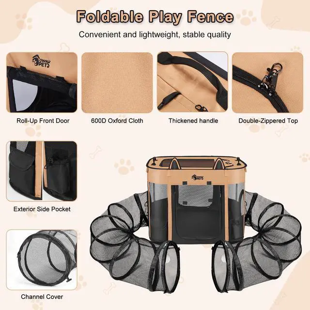 Alt view image 5 of 7 - Ownpets Cat Dog Playpen with Connectable Tunnel