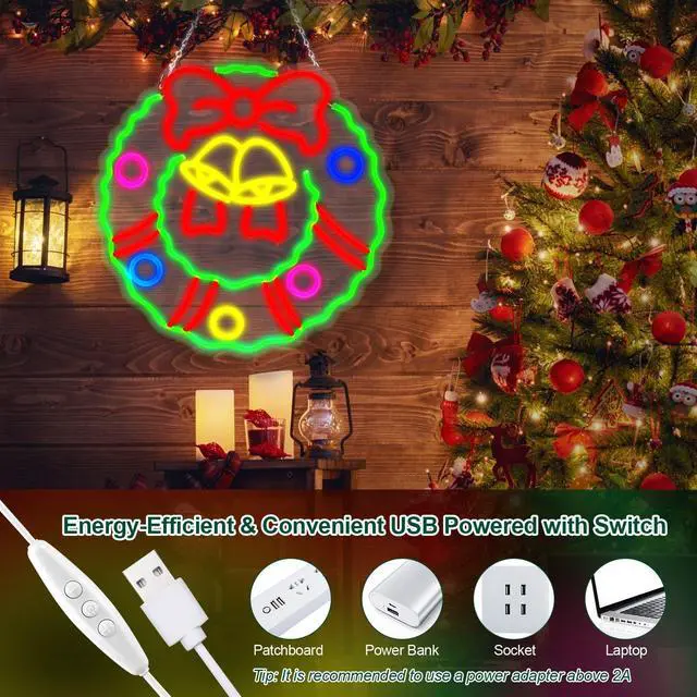 Alt view image 2 of 7 - AGPtEK Christmas Wreath LED Neon Sign
