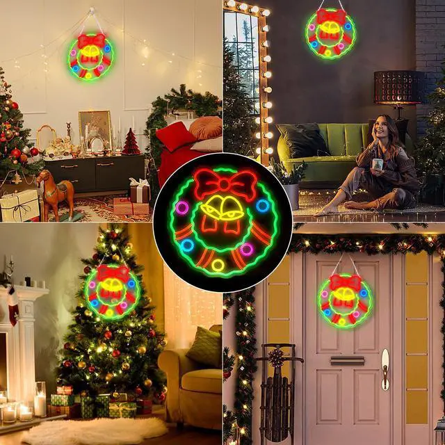 Alt view image 7 of 7 - AGPtEK Christmas Wreath LED Neon Sign