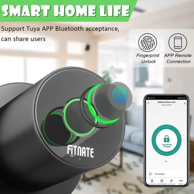 Alt view image 2 of 7 - FITNATE Smart Biometric Door Lock Fingerprint Door Knob with App Control, Black