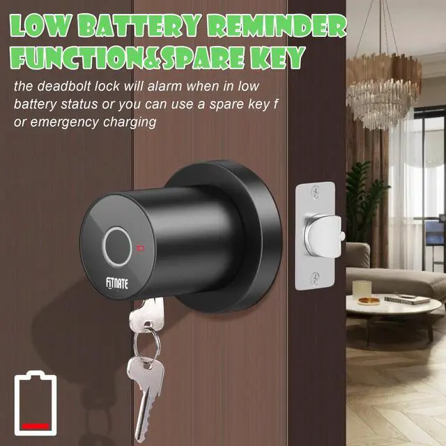 Alt view image 3 of 7 - FITNATE Smart Biometric Door Lock Fingerprint Door Knob with App Control, Black