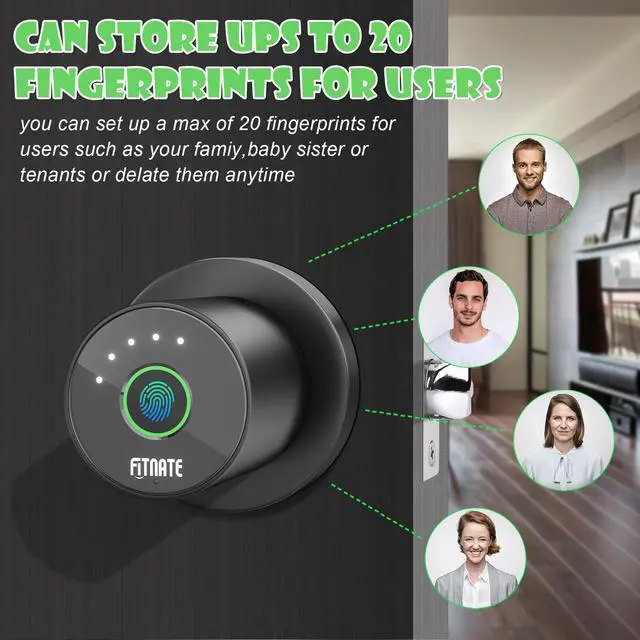 Alt view image 4 of 7 - FITNATE Smart Biometric Door Lock Fingerprint Door Knob with App Control, Black
