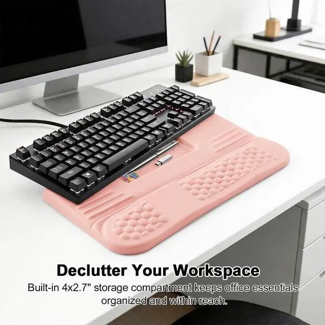 Alt view image 3 of 7 - AGPtEK Keyboard Wrist Rest with Keyboard Stand for Computer Keyboard Pink