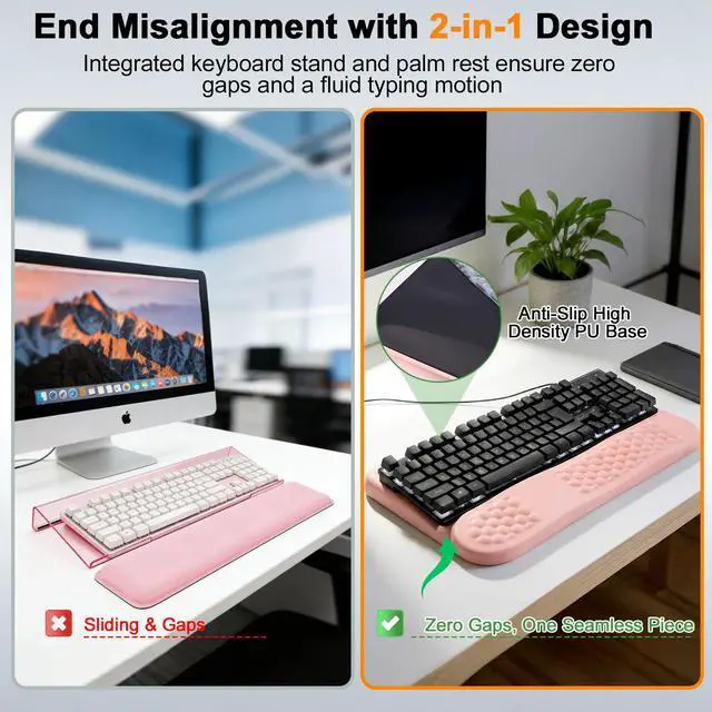 Alt view image 7 of 7 - AGPtEK Keyboard Wrist Rest with Keyboard Stand for Computer Keyboard Pink