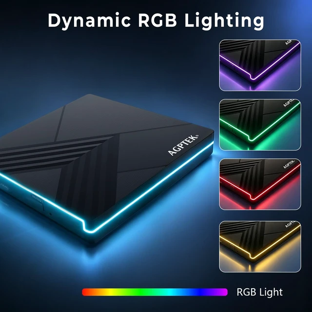Alt view image 5 of 7 - AGPtEK External CD DVD Drive with RGB Light, USB 3.0 Type-C Portable CD DVD Burner Reader Writer, External Optical Disc Drive for Laptop Desktop PC MacBook Windows Mac OS