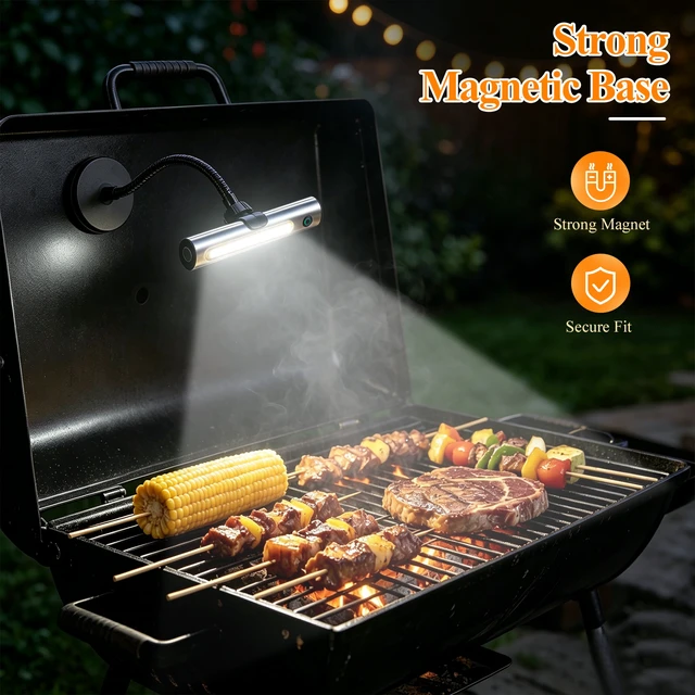 Alt view image 2 of 7 - IMAGE Rechargeable BBQ Grill Light with Strong Magnet, COB LED Grill Lights for Outdoor Grilling, Magnetic BBQ Light, 2-Level Brightness
