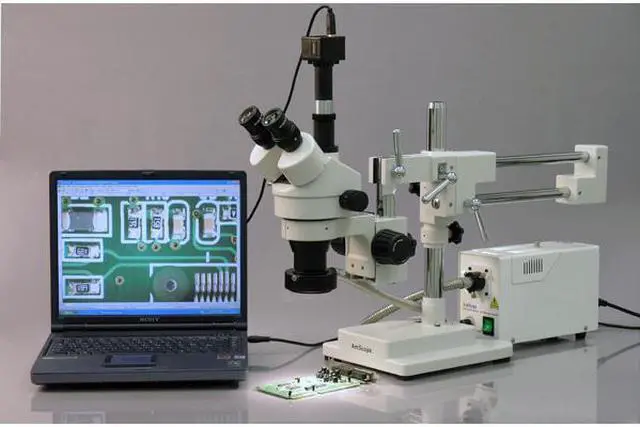Alt view image 5 of 9 - amscope sm4tpz professional trinocular stereo zoom microscope with simultaneous focus control, wh10x eyepieces, 3.5x90x magnification, 0.7x4.5x zoom objective, ambient lighting, doublearm boom stand,