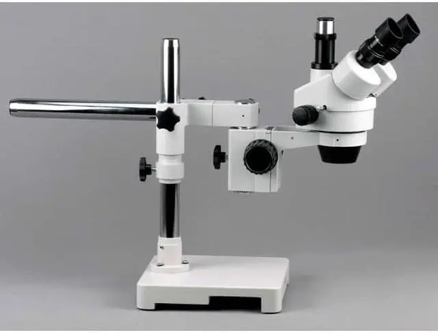 Alt view image 3 of 9 - 7X-45X Trinocular Stereo Zoom Microscope on Single Arm Boom Stand