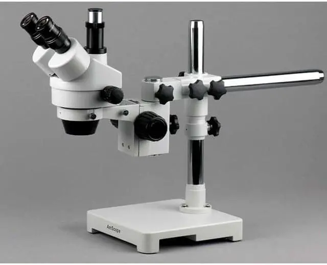 Alt view image 4 of 9 - 7X-45X Trinocular Stereo Zoom Microscope on Single Arm Boom Stand