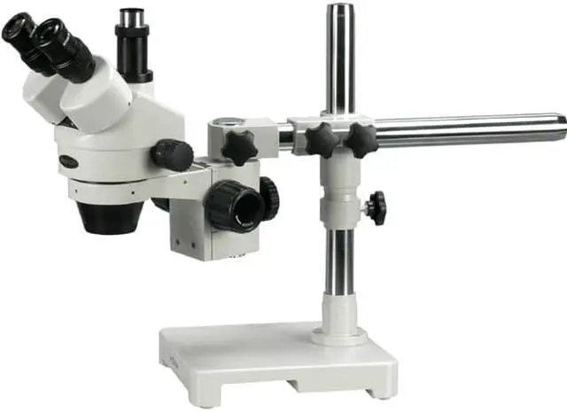 Alt view image 2 of 9 - 7X-45X Trinocular Stereo Zoom Microscope on Single Arm Boom Stand
