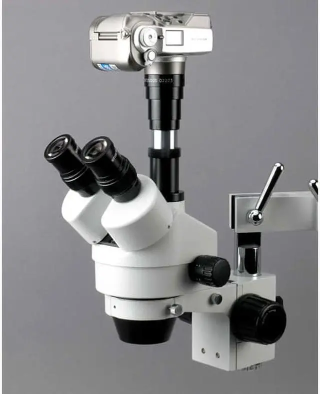Alt view image 7 of 9 - 7X-45X Trinocular Stereo Zoom Microscope on Single Arm Boom Stand