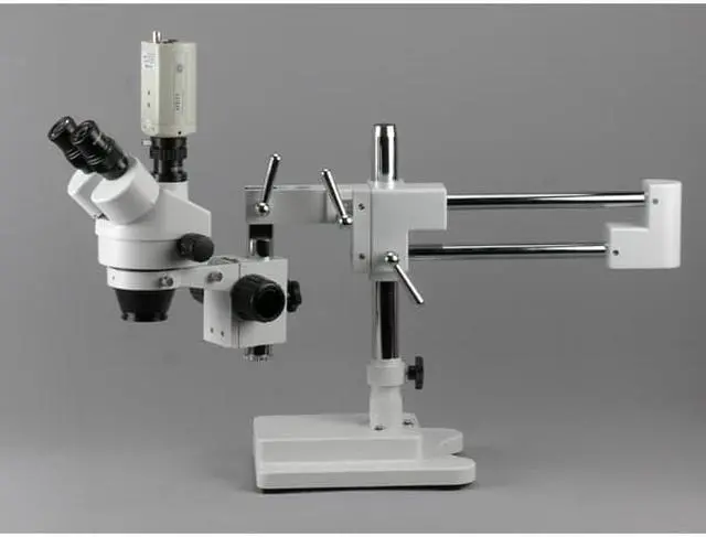 Alt view image 5 of 9 - 7X-45X Trinocular Stereo Zoom Microscope on Single Arm Boom Stand