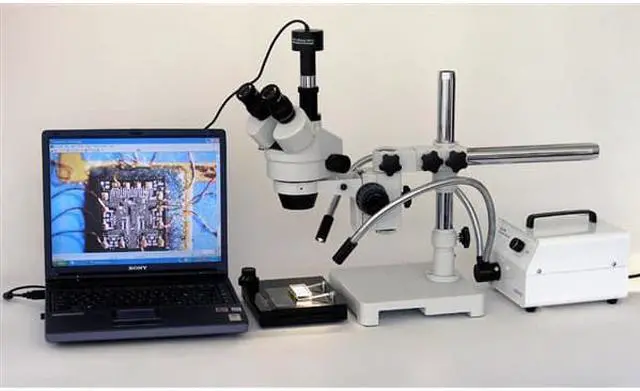 Alt view image 6 of 9 - 7X-45X Trinocular Stereo Zoom Microscope on Single Arm Boom Stand