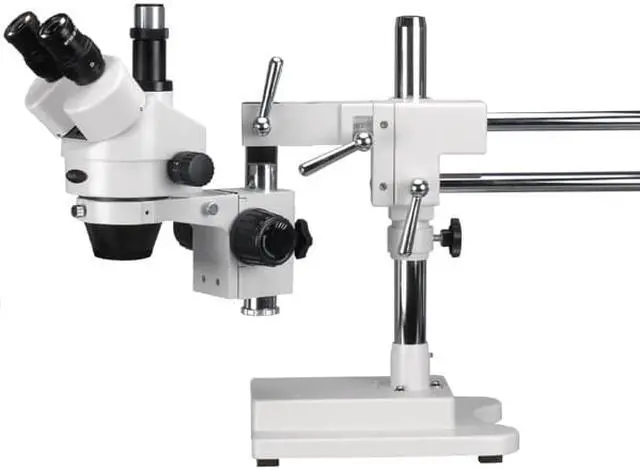 Main image of 7X-45X Simul-Focal Stereo Zoom Microscope on Dual Arm Boom Stand