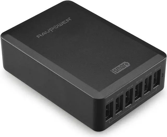 Main image of RAVPower RP-UC10(B) 50W/10A 6-Port iSmart USB Charging Station / USB Travel Wall Charger for Most USB-Charged Devices - Black