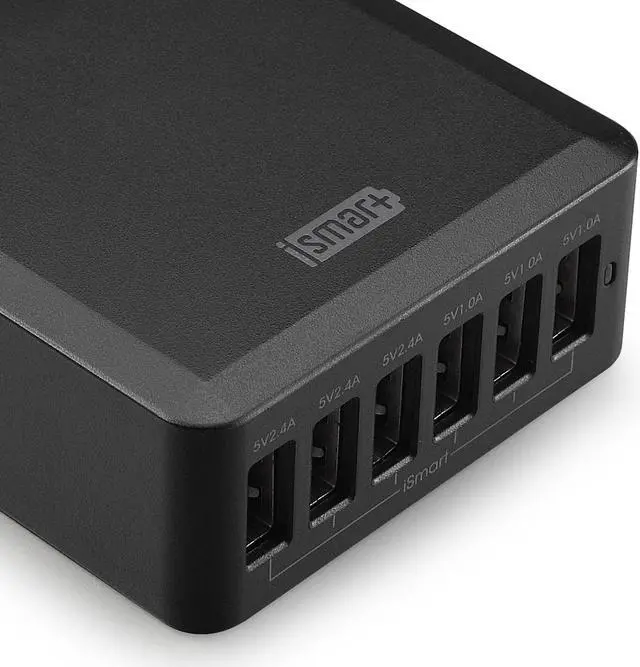 Alt view image 5 of 13 - RAVPower RP-UC10(B) 50W/10A 6-Port iSmart USB Charging Station / USB Travel Wall Charger for Most USB-Charged Devices - Black
