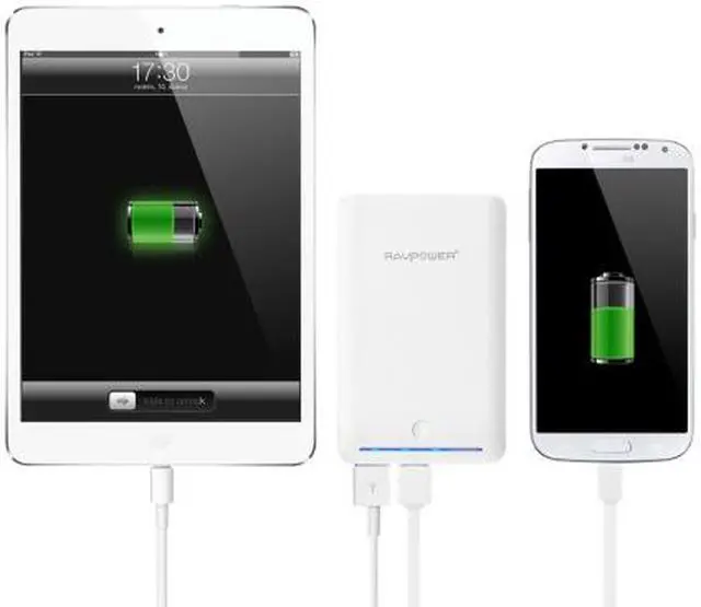 Alt view image 4 of 5 - RAVPower Deluxe 14000 mAh iSmart Power Bank External Battery Charger - Dual USB Output 5V / 1A & 5V / 2.4A (White) for iPhone, iPad, Samsung Galaxy, Note, Google Nexus, HTC One and other mobile device
