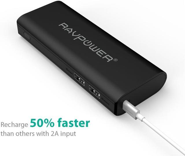 Alt view image 2 of 7 - RAVPower 10400mAh 2A Input, 3.5A Dual USB Output Power Bank External Battery Pack Portable Charger with iSmart Technology - Black