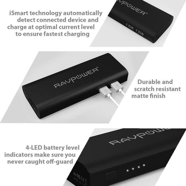 Alt view image 4 of 7 - RAVPower 10400mAh 2A Input, 3.5A Dual USB Output Power Bank External Battery Pack Portable Charger with iSmart Technology - Black
