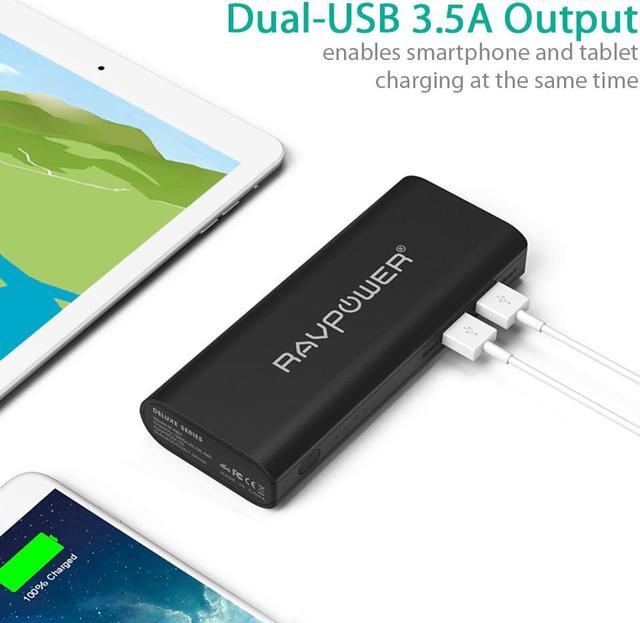 Alt view image 3 of 7 - RAVPower 10400mAh 2A Input, 3.5A Dual USB Output Power Bank External Battery Pack Portable Charger with iSmart Technology - Black