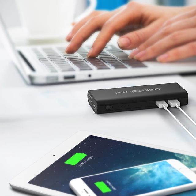 Alt view image 6 of 7 - RAVPower 10400mAh 2A Input, 3.5A Dual USB Output Power Bank External Battery Pack Portable Charger with iSmart Technology - Black
