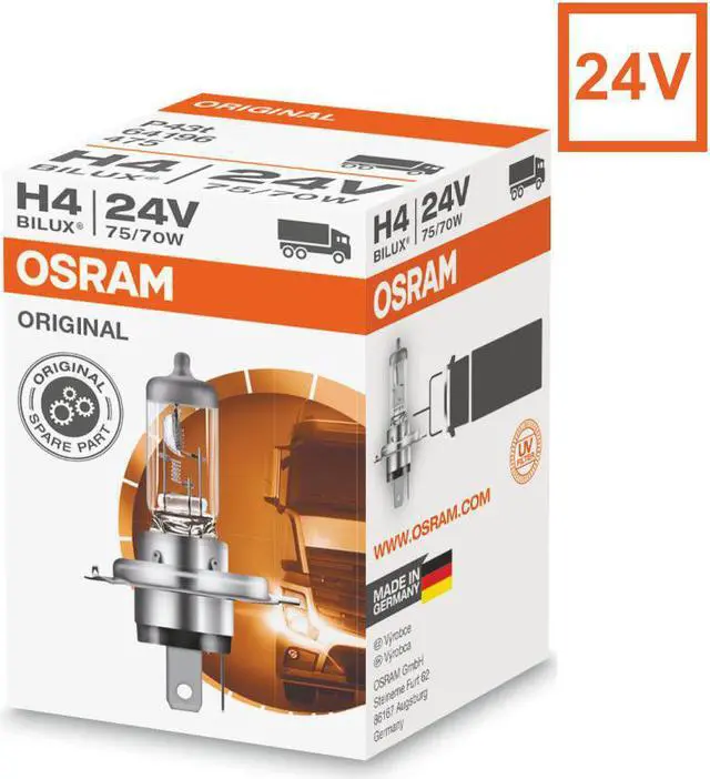 Alt view image 2 of 4 - OSRAM H4 64196 24V 75/70W Original Truck Line Halogen Headlight Bulb