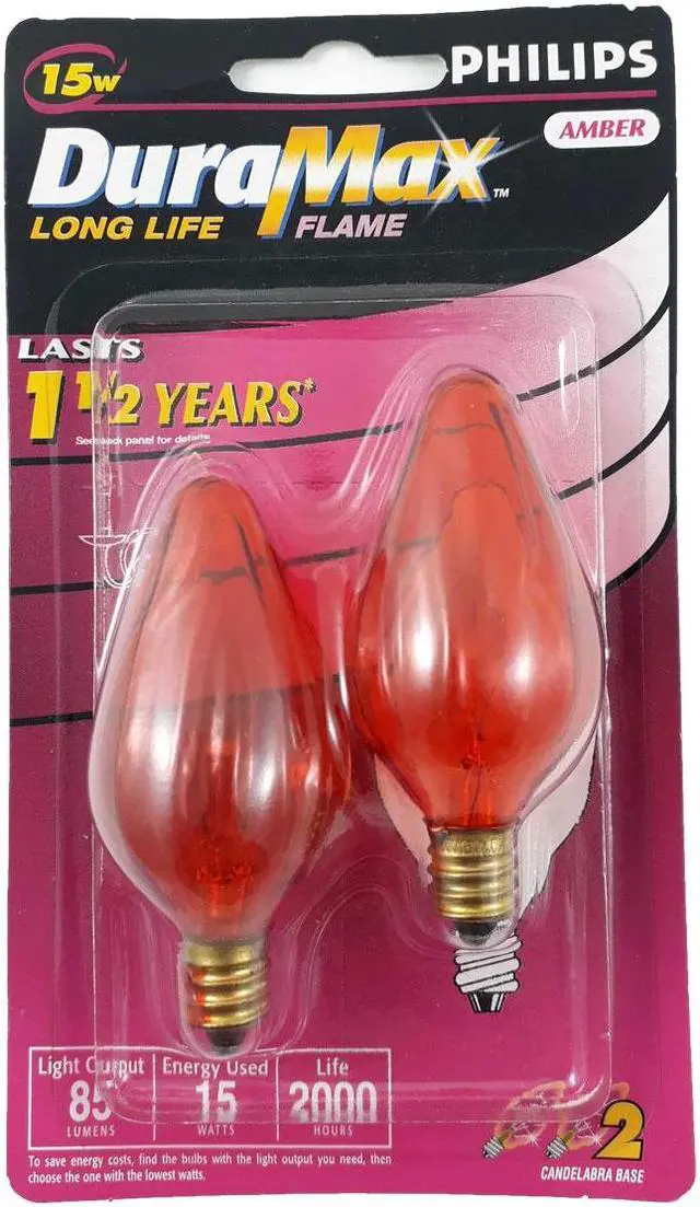 Alt view image 2 of 2 - 2pk- Philips 15W Amber Long life Decorative Candelabra Incandescent Light Bulb