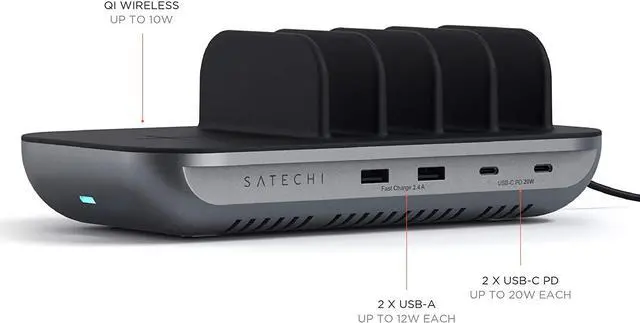 Alt view image 4 of 5 - Satechi Dock5 Multi-Device Charging Station with Wireless Charging – Cables Sold Separately – Compatible with 2020 iPad Air, 2020 iPad Pro, iPhone 12 Pro Max/12 Pro/12 Mini/12, AirPods Pro