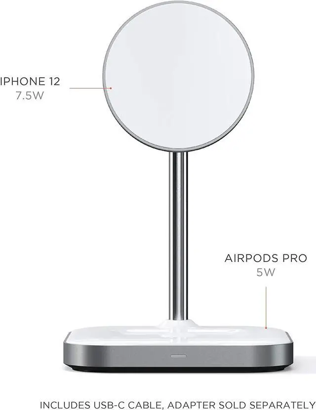 Alt view image 6 of 6 - Satechi Aluminum 2-in-1 Magnetic Wireless Charging Stand – Compatible with iPhone 12 Pro Max/12 Pro/12 Mini/12 with MagSafe, AirPods Pro