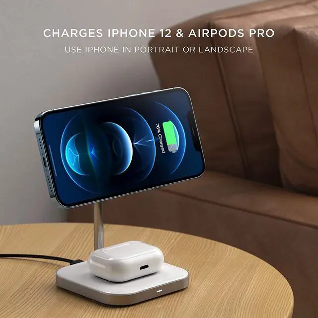 Alt view image 5 of 6 - Satechi Aluminum 2-in-1 Magnetic Wireless Charging Stand – Compatible with iPhone 12 Pro Max/12 Pro/12 Mini/12 with MagSafe, AirPods Pro