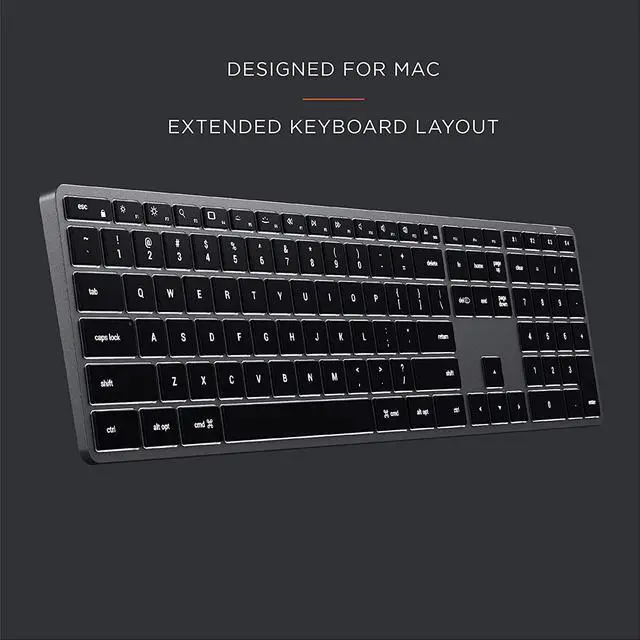 Alt view image 5 of 6 - Satechi Slim X3 Bluetooth Backlit Keyboard with Numeric Keypad – Illuminated Keys & Multi-Device Sync – Compatible with MacBook Pro/Air 2020, 2020 iMac, 2020 Mac Mini, 2012 & Newer Mac Devices