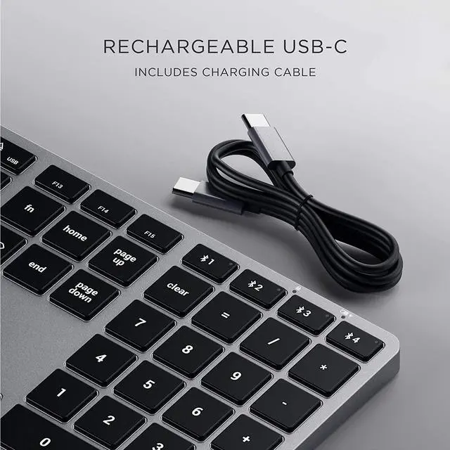 Alt view image 3 of 6 - Satechi Slim X3 Bluetooth Backlit Keyboard with Numeric Keypad – Illuminated Keys & Multi-Device Sync – Compatible with MacBook Pro/Air 2020, 2020 iMac, 2020 Mac Mini, 2012 & Newer Mac Devices