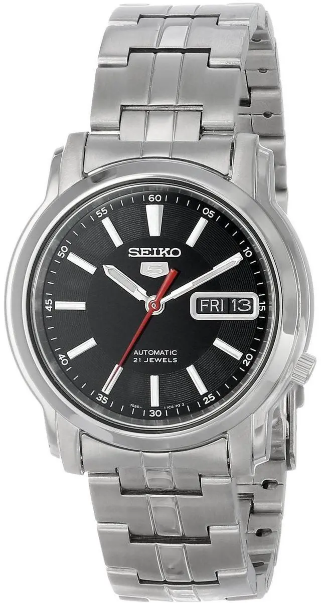 Alt view image 3 of 10 - Seiko 5 SNKL83 Men's Stainless Steel Black Dial Self Winding Automatic Watch