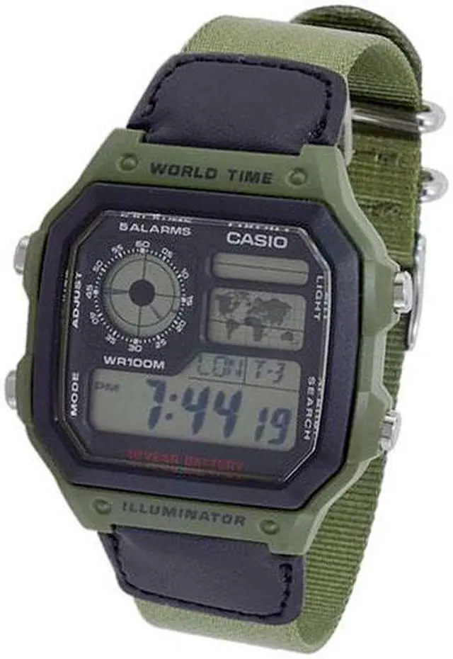 Alt view image 2 of 10 - Casio AE-1200WHB-3BV Men's Multi Function Green Band Digital Watch w/ World Time