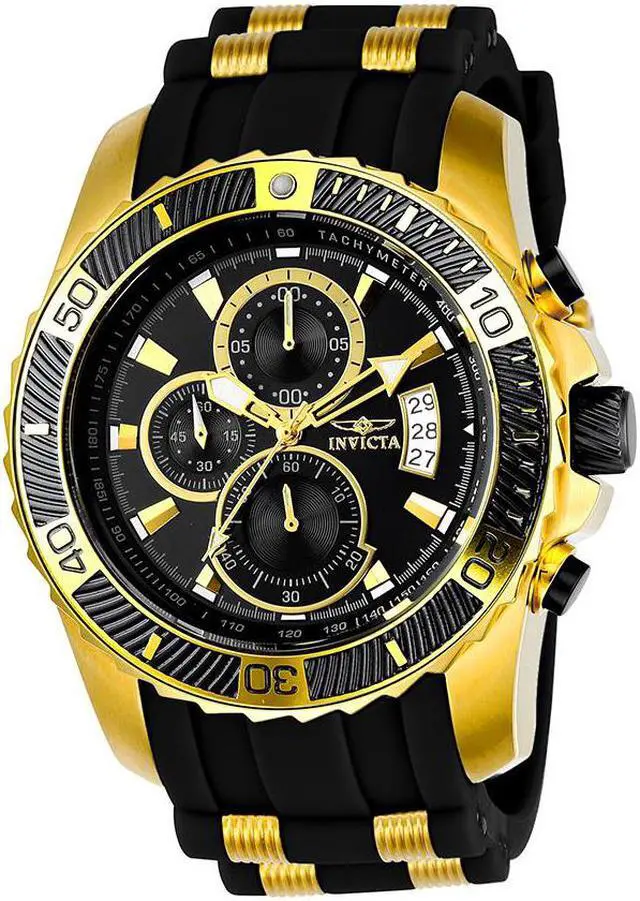 Alt view image 2 of 14 - Invicta 22430 Men's Pro Diver Chronograph Black Silicone & Pu Black Dial 18K Gp Ss Watch