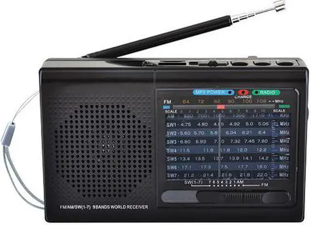 Alt view image 5 of 18 - Supersonic SC-1080BT- BLK 9-Band Rechargeable Bluetooth Radio with USB/SD Card Input (Black)