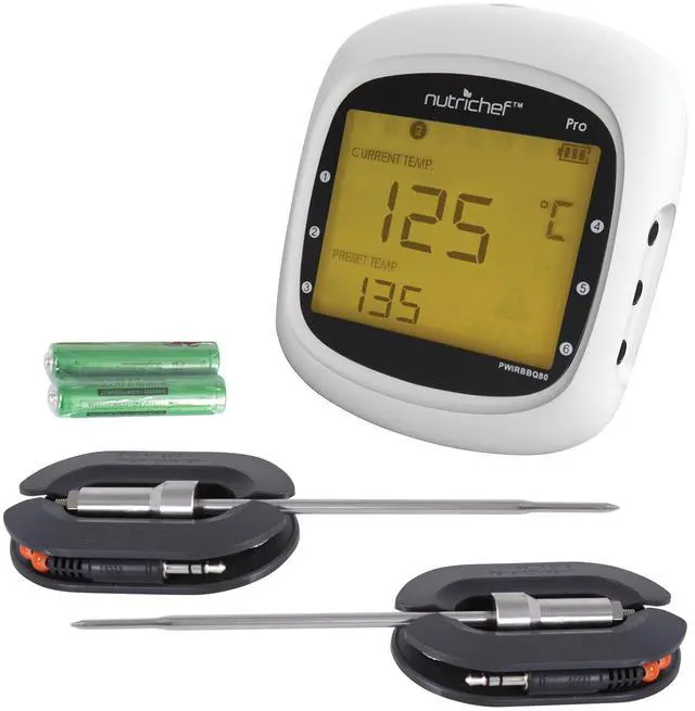 Alt view image 3 of 11 - smart bluetooth bbq grill thermometer  upgraded stainless dual probes safe to leave in outdoor barbecue meat smoker  wireless remote alert ios android phone wifi app  nutrichef pwirbbq80