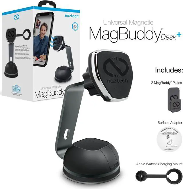 Alt view image 6 of 18 - naztech magbuddy magnetic desktop cell phone mount. easy access to apps, messages, emails, photos & videos. use at workplace, home, for iphone x /8/8 plus, samsung s9 / s9+/ note 8 /smartphones & more