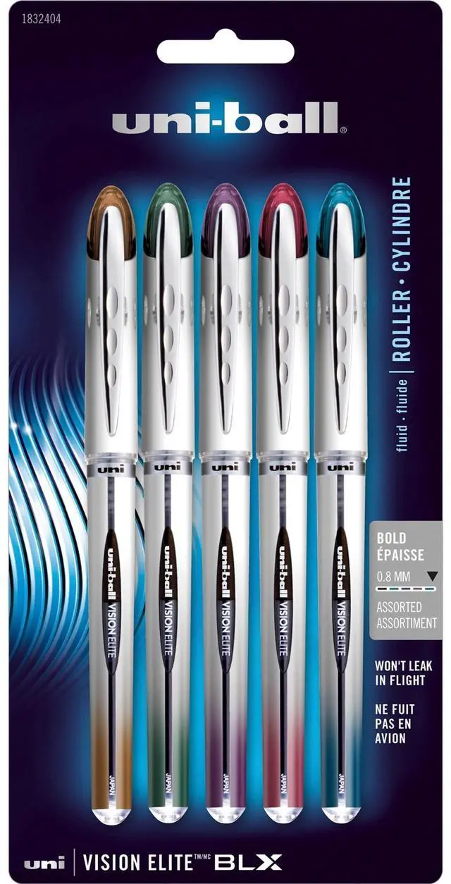 Alt view image 3 of 12 - Uni-Ball 1832404 Vision Elite BLX Series Rollerball Pen, 0.8 mm, Assorted, 5-Pk