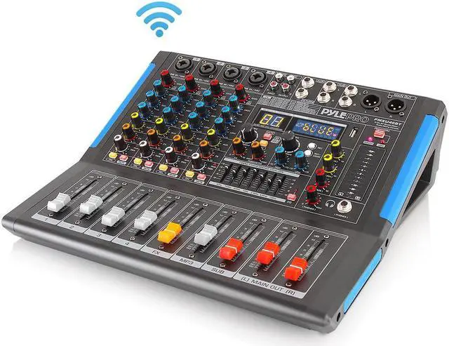 Alt view image 7 of 20 - 4channel bluetooth studio audio mixer  dj sound controller interface with usb drive for pc recording input, xlr microphone jack, 48v power, input/output for professional and beginners  pmxu46bt