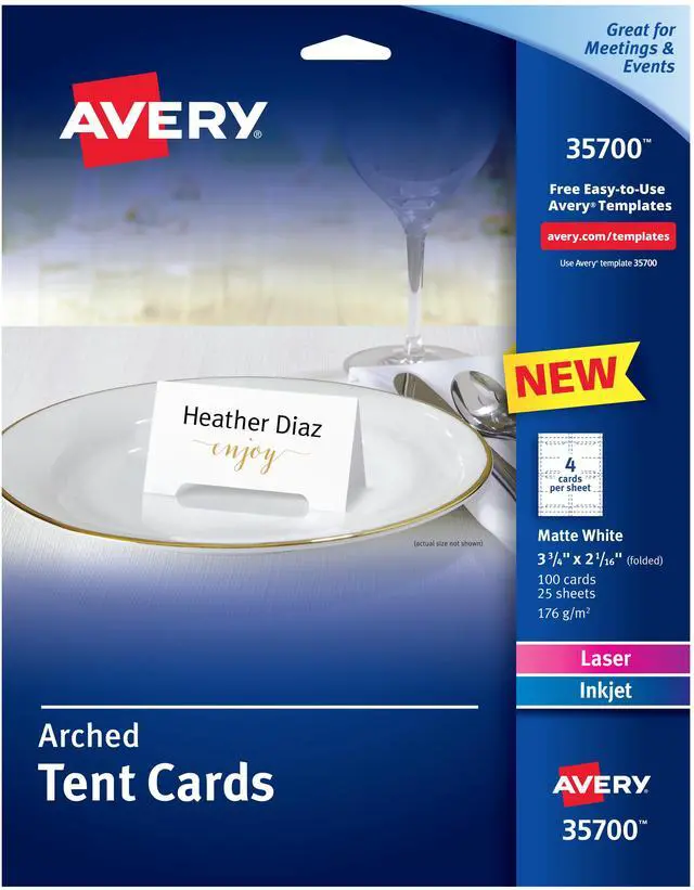 Main image of Avery Arched Die-Cut Tent Cards 2-1/16" x 3-3/4", 65 lbs, 100 Cards