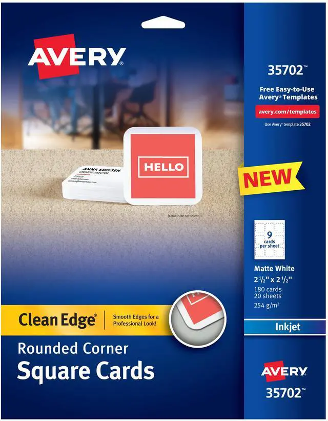 Main image of Avery Square Cards w/Rounded Edges 2.5"x2.5", 93 lbs. 180 Inkjet Cards
