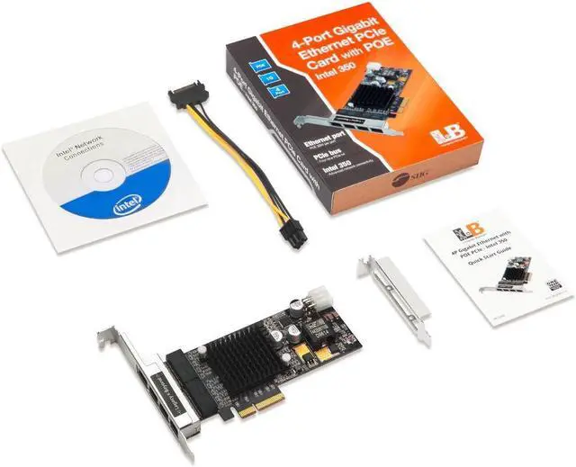 Alt view image 2 of 10 - SIIG 4 Port Gigabit Ethernet with POE PCIe Card Intel 350 LBGE0811S1