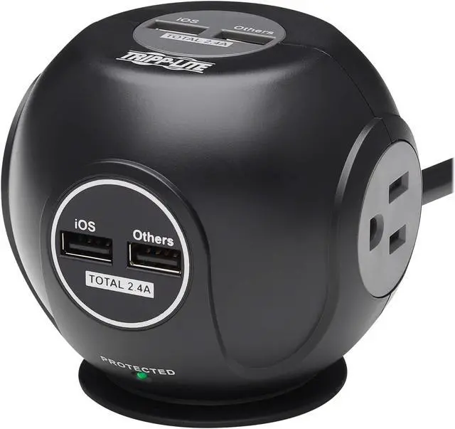 Alt view image 7 of 10 - Tripp Lite 3-Outlets 4 USB Spherical Surge Protector Black TLP36USB