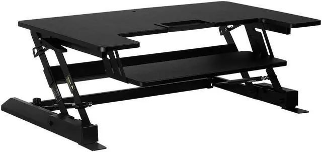 Alt view image 9 of 11 - Mount-It! Standing Desk Converter with Gas Spring Riser | Wide 36 Inch Sit Stand Workstation | Black